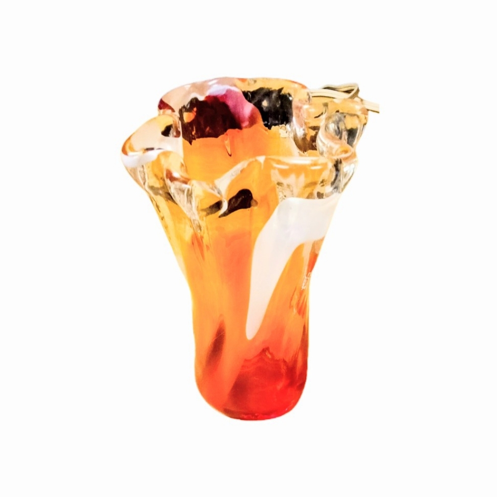 Vintage Handblown Art Glass Vase in Orange and Red